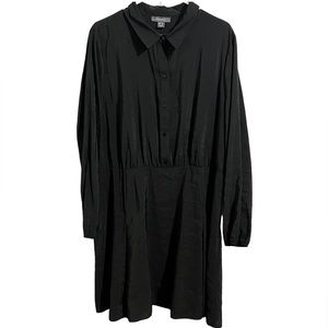 NWOT Black Tailor Fit Silky Material Shirt/Half Button Down Knee Length Dress